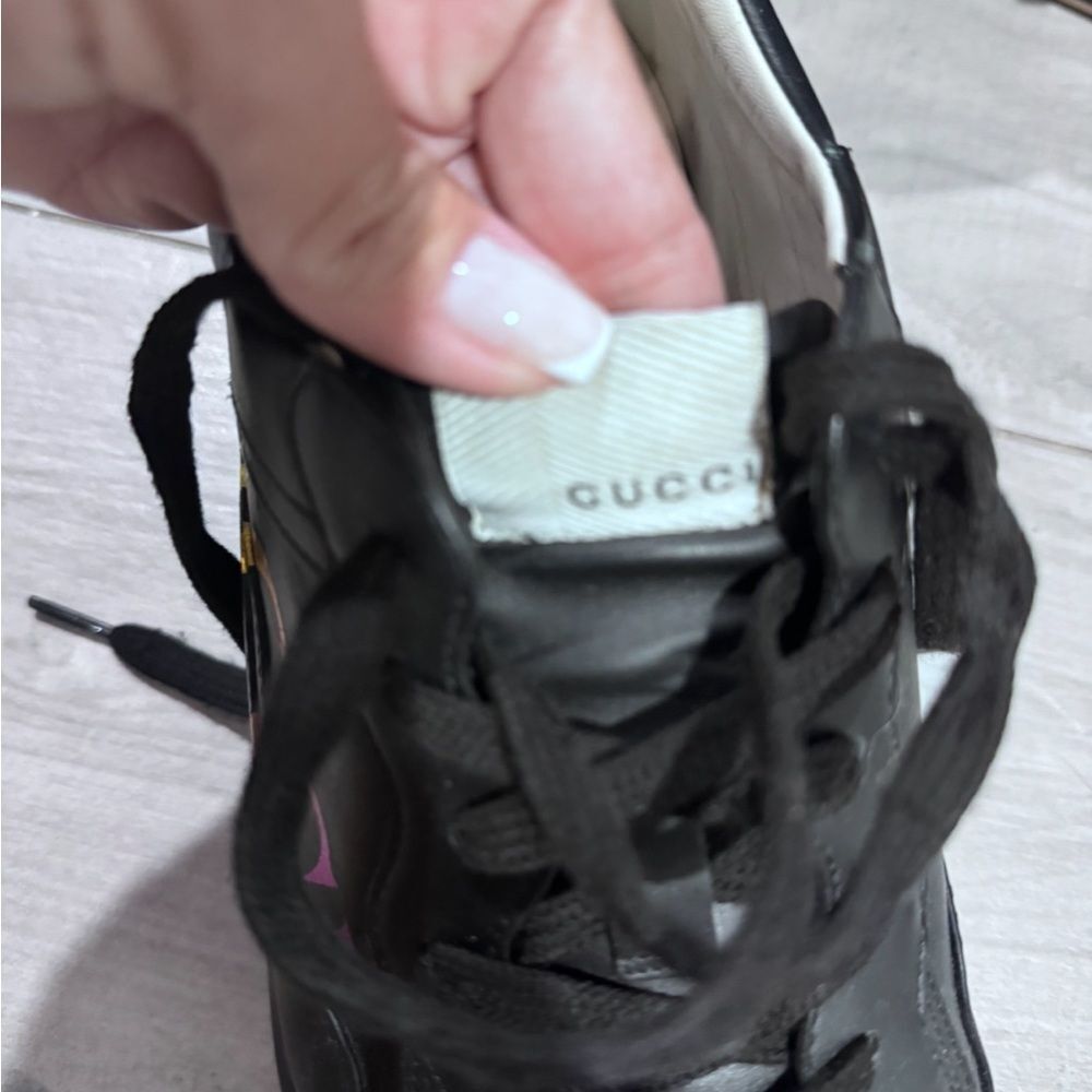 Gucci Rhyton Rainbow Logo Sneakers Black Leather Size 10 – Rare - Picture 4 of 6